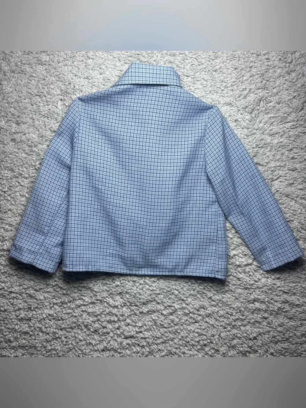 VINTAGE TODDLER TIME BLAZER Boys 3T 1970s Jacket Plaid Light Blue Micro Check